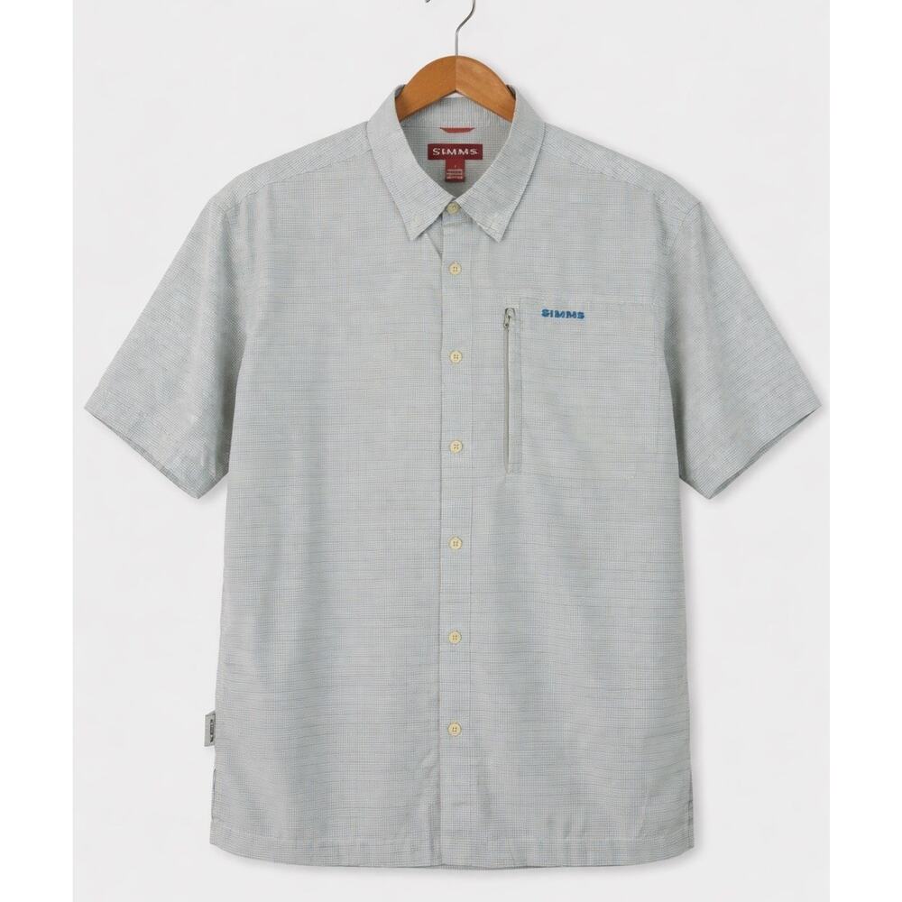 Simms Fishing Shirt Mens L Performance Outdoors Button Up Zip Pocket SS COR3
